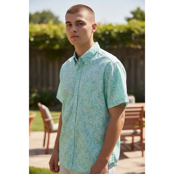 NWT J. Crew Men's Green + White Flex Washed Slim Fit Hawaiian Shirt Size Small - Picture 1 of 4